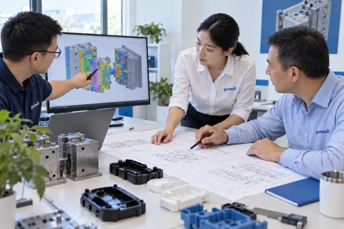 gomould designers reviewing a mould assembly