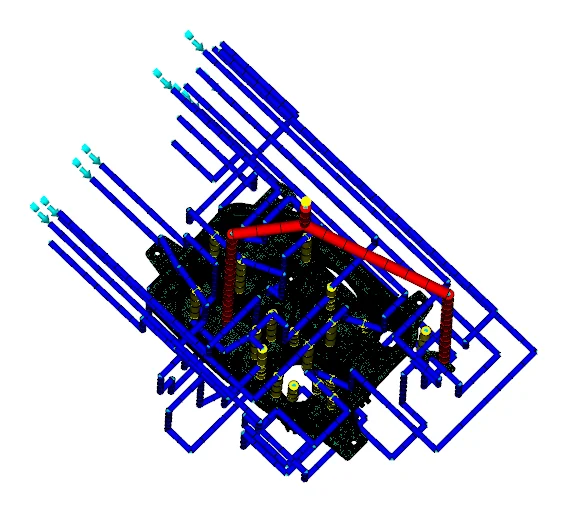 Mould-flow model: feed system and cooling circuits