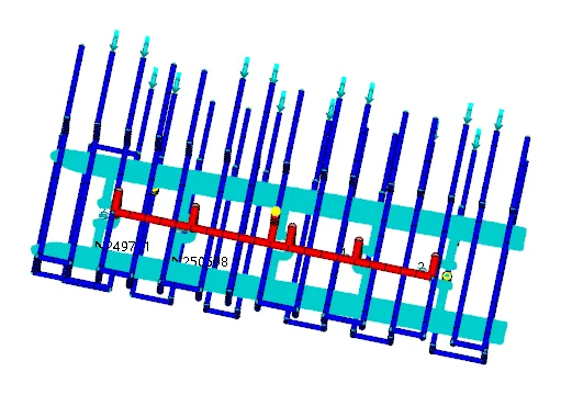 Mould-flow model: feed system and cooling circuits 4