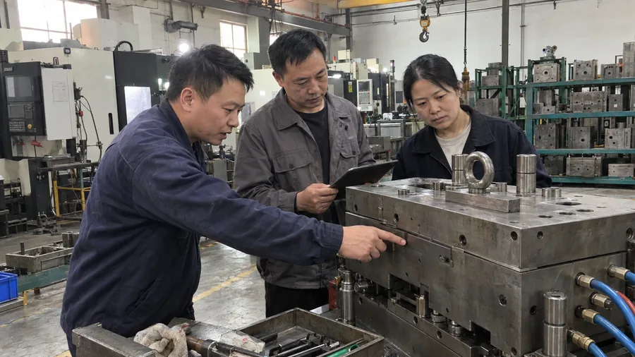 Engineers checking a mould at a partner toolmaker