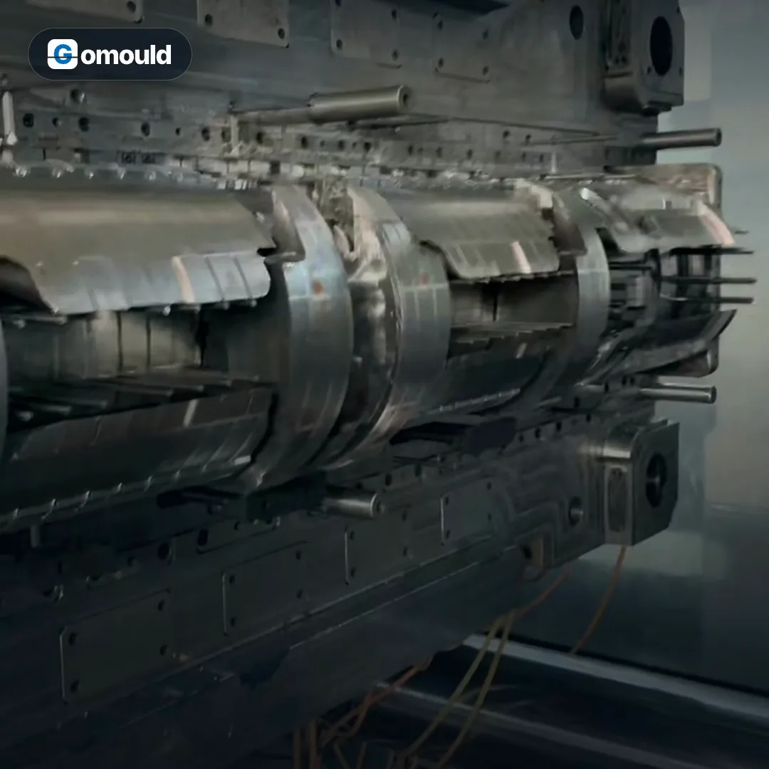 From design to production: A fast montage of the air-conditioner panel mould, from the open tool to finished panels.